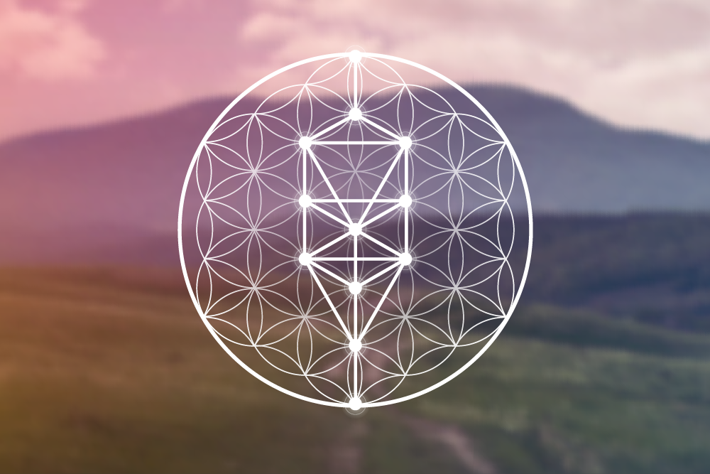 Символ древа жизни каббалистов, состоящий из 10 сфирот, соединенных с горизонтом вечности, вписанный в символ цветка жизни, известного с древнейших времён и использовавшегося в религиозных учениях многих народов.