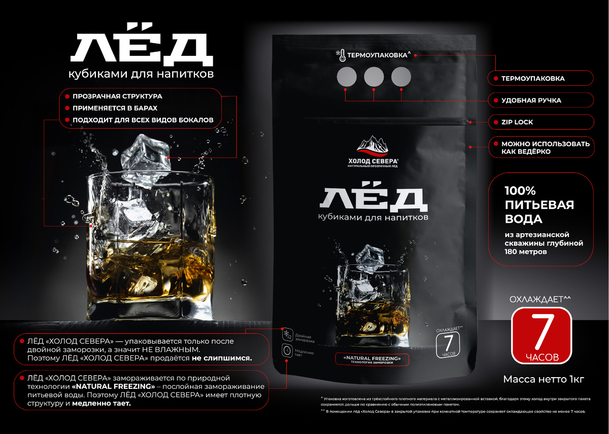 Лёд "Холод Севре" в термопакете с ручкой 1 кг