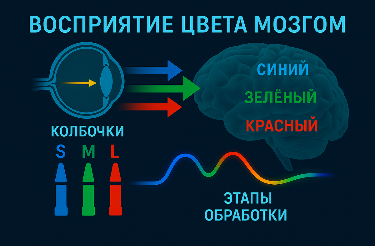 Схема цветового восприятия: от колбочек до коры