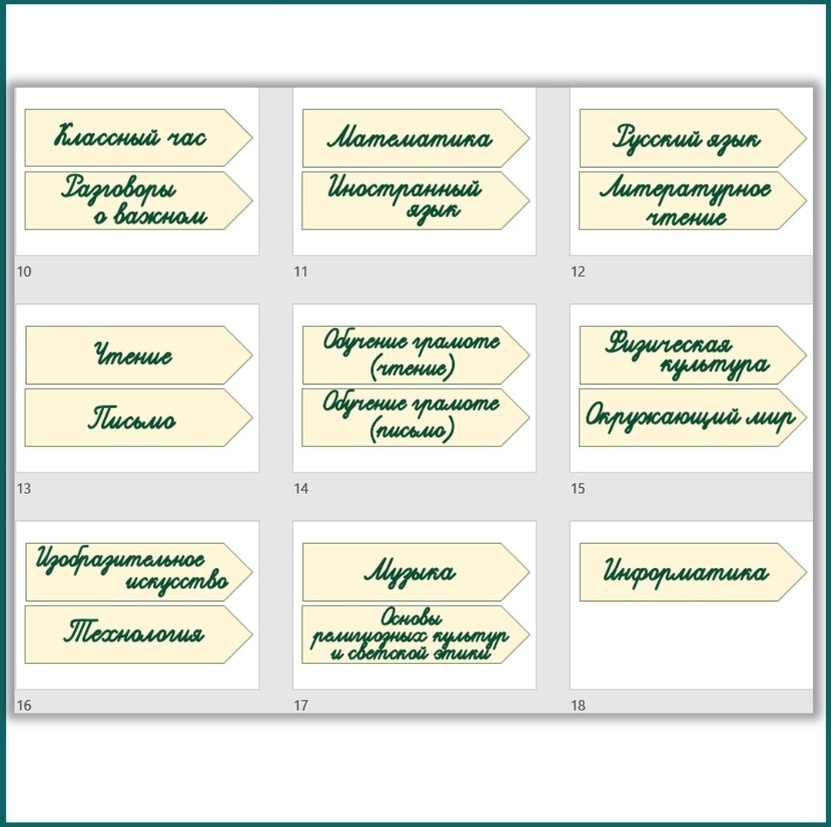 Названия уроков для школьной доски. Шрифт пропись