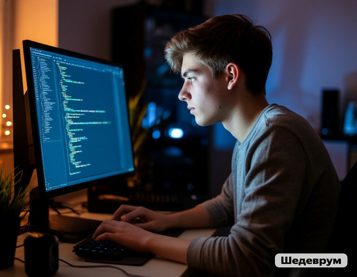 Попросила Шедеврум нарисовать Егора. Того младшего брата, поисками которого пришлось заниматься Петру. Егор вырос, и теперь сам кого хочешь найдёт, не вставая с кресла.