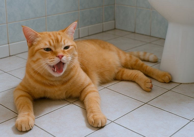 Кошки могут начинать искать прохладу в ванной, на полу, возле окон или вблизи вентиляции
Фото: Создано в ChatGPT © URA.RU