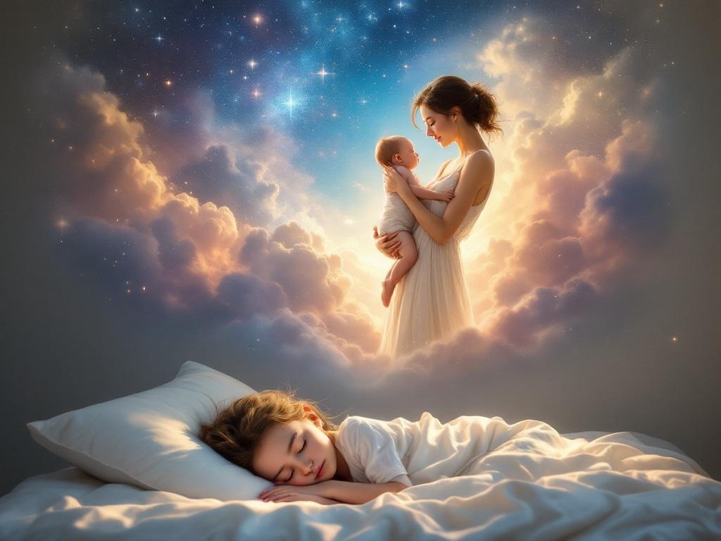    К чему такое снится: Художник рисует женщину, стоящую и держащую на руках младенца в белой одежде. Ребенок крошечный, его пол неопределён. Окружающий фон нейтральный, без деталей, чтобы