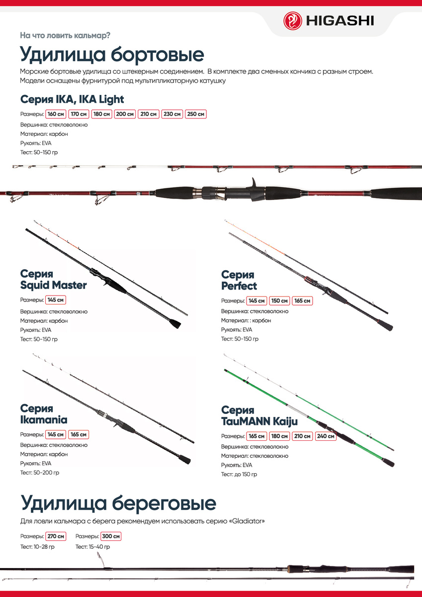 удилища для ловли кальмара