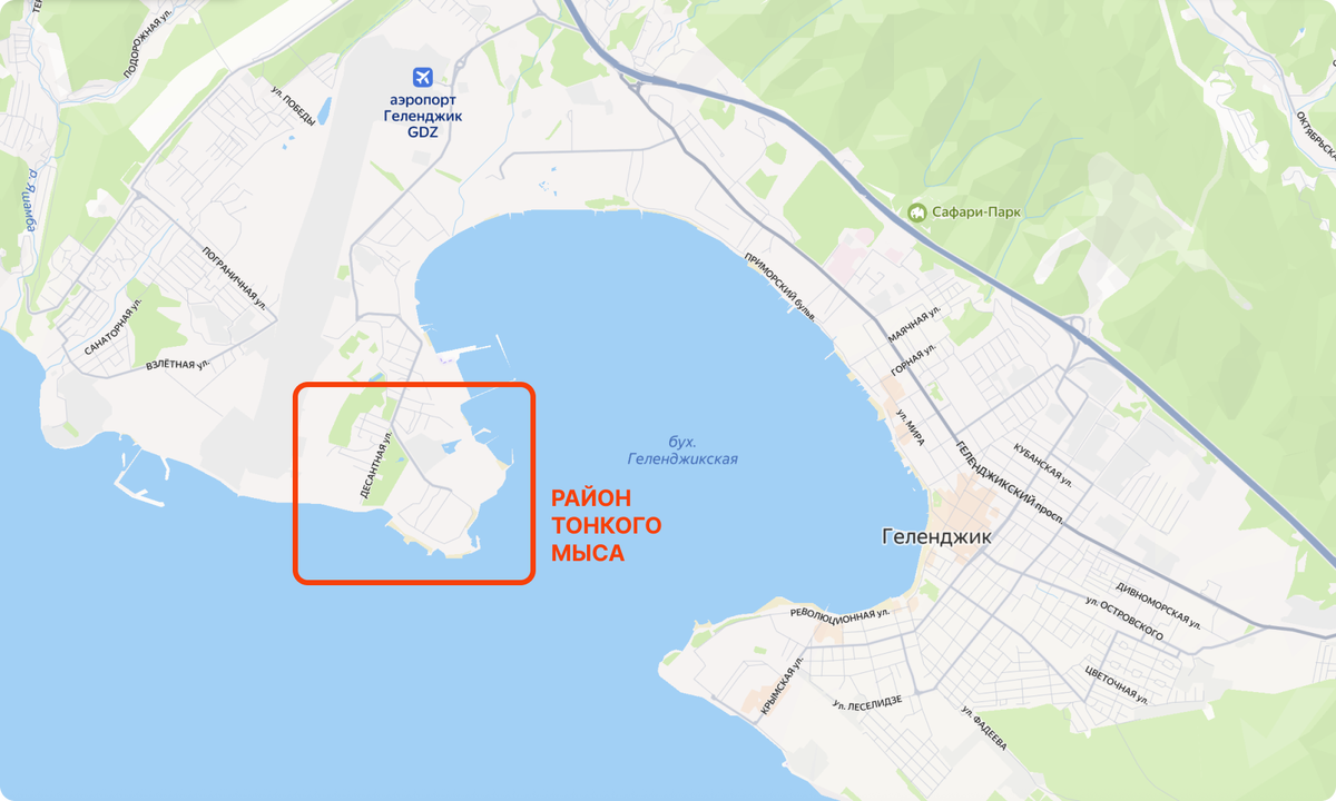 Примерное расположение района Тонкого мыса