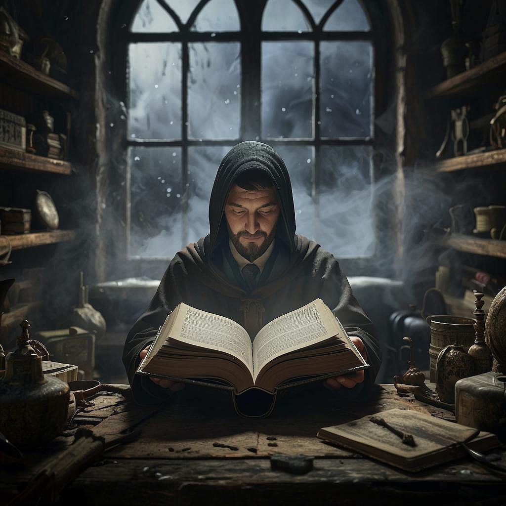 Мужчина с магической книгой.