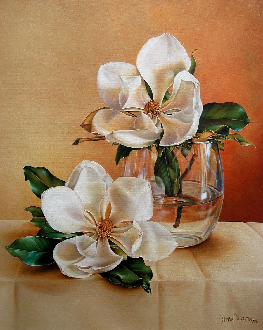 Художница Сильвина  Белькастро. "Магнолии и хрусталь"