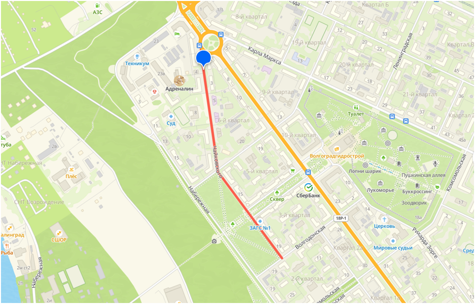 Улица Чайковского на карте города Волжского.