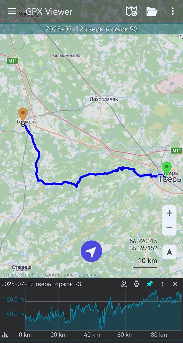 Старт  нашего двухдневного маршрута начался с раннего утра  из г.Твери, общий маршрут первого дня вышел в  98 км.  С самого утра жара достигла +35°C, и каждый километр ощущался особенно тяжело. Уже через пару – тройку часов после старта небо затянулось тучами, и мы попали под дождь 