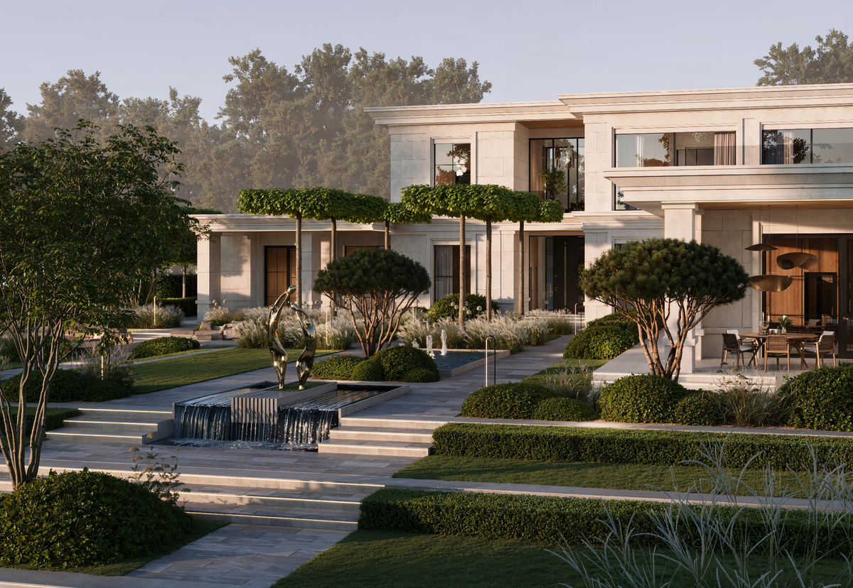 Визуализация внутреннего двора с парадной композицией