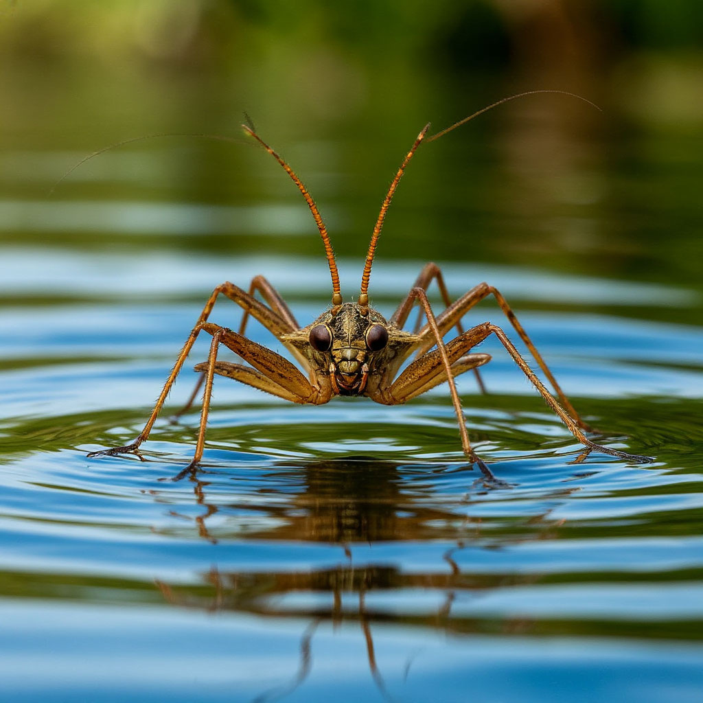Выныриваю, и что я вижу? Водомерка! 