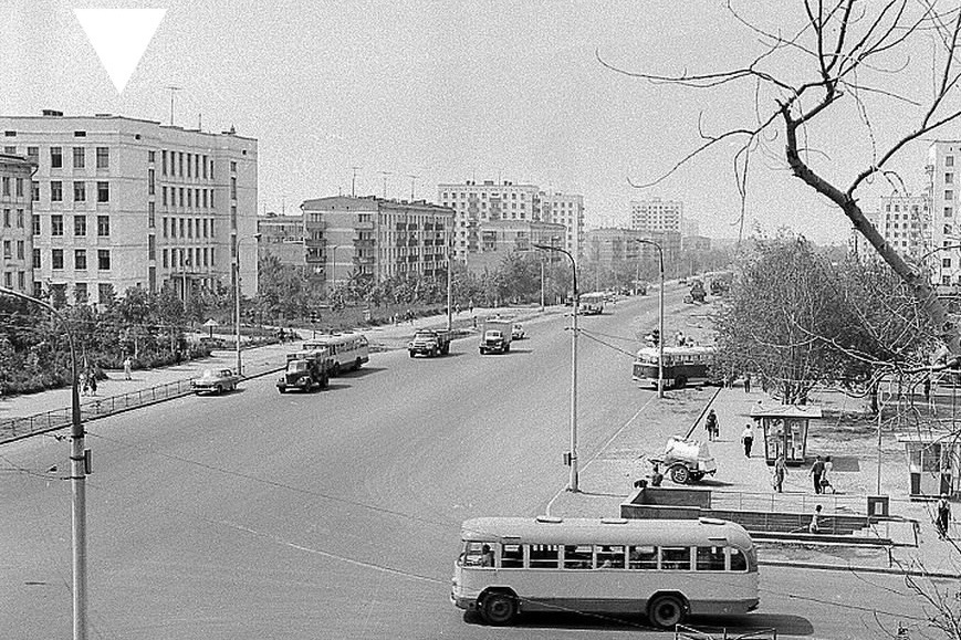 Библиотечный техникум на Щелковском шоссе (указан стрелкой). Фотография 1960-х гг. 
