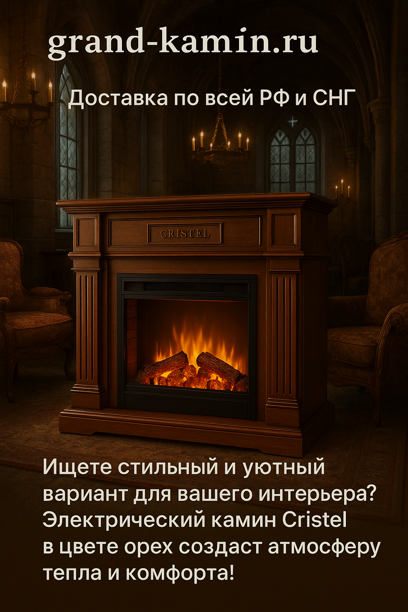    Уютный камин Cristel в цвете орех: создайте идеальную атмосферу тепла и стиля в вашем доме Kamin