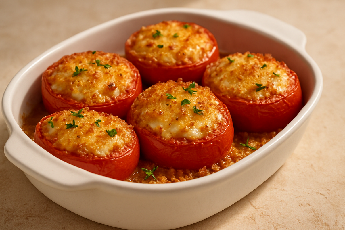 Простой рецепт запечённых помидоров с сыром — быстрый ужин на лето