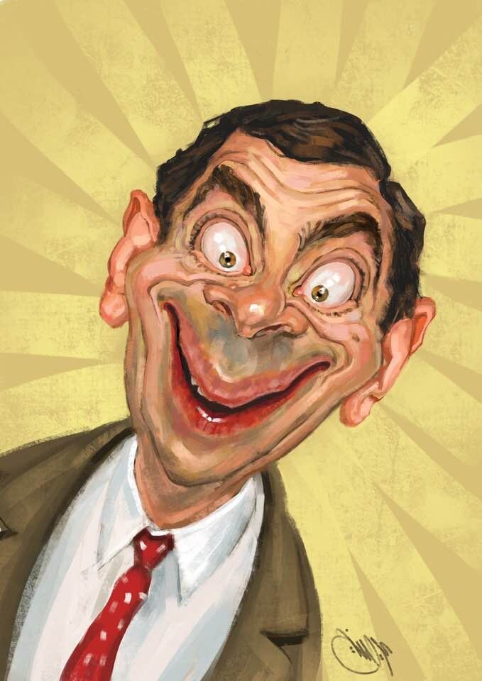 ШАРЖ ОТ ХУДОЖНИКА-КАРИКАТУРИСТА ПОД ПСЕВДОНИМОМ "ALI  ARTIST " // АНГЛИЙСКИЙ КОМИК " МИСТЕР БИН "  / РОУЭН АТКИНСОН  