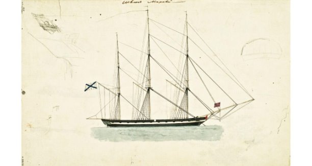 Михайлов П. Н. Шлюп «Мирный». На обороте: Два дерева. Два цветка. Наброски. 1820. Фото: Государственный Русский музей, https://vk.cc/cNK3vc