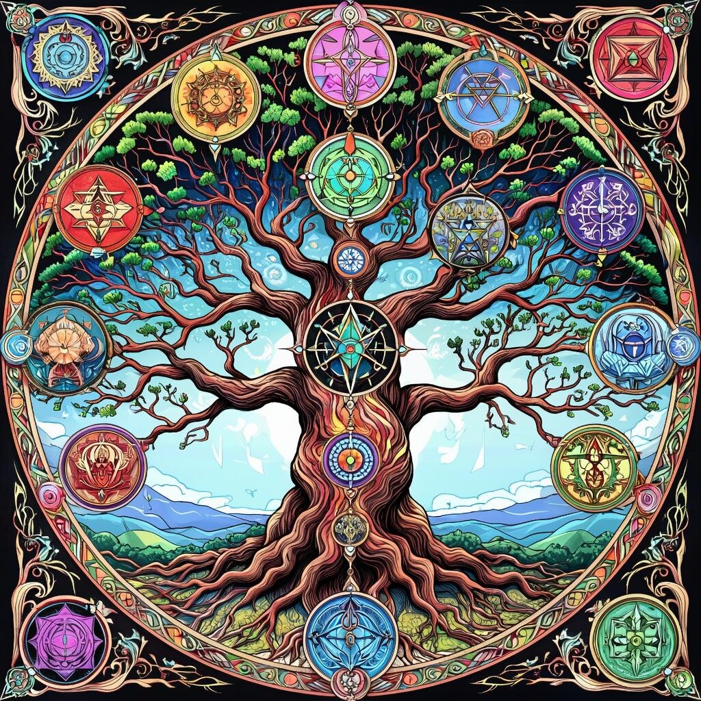 Древо Сефирот. Иллюстрация сгенерирована нейросетью