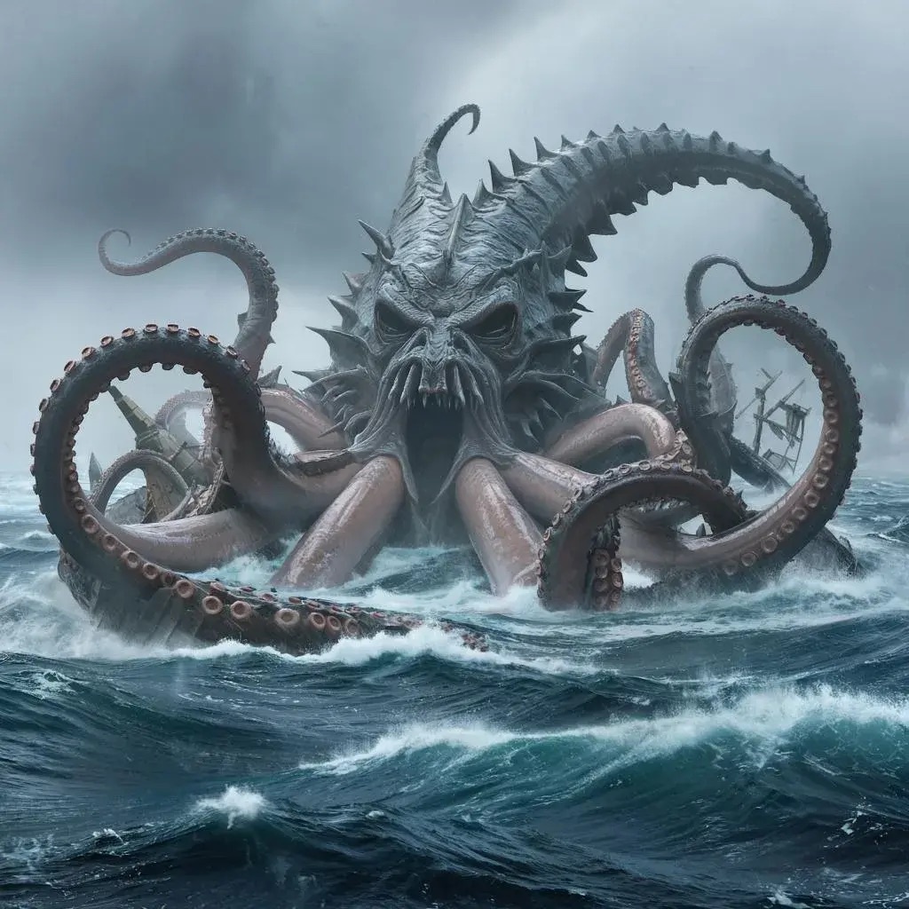 "Легендарный Кракен: мифическое существо, поднимающееся из глубин"