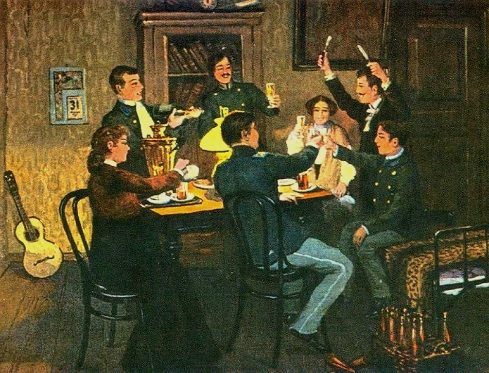 Студенты 19 века. Картинка взята из сети. Очень похоже на инсталяцию той комнаты, где собирались первые Казанские марксисты в доме-музее Ленина