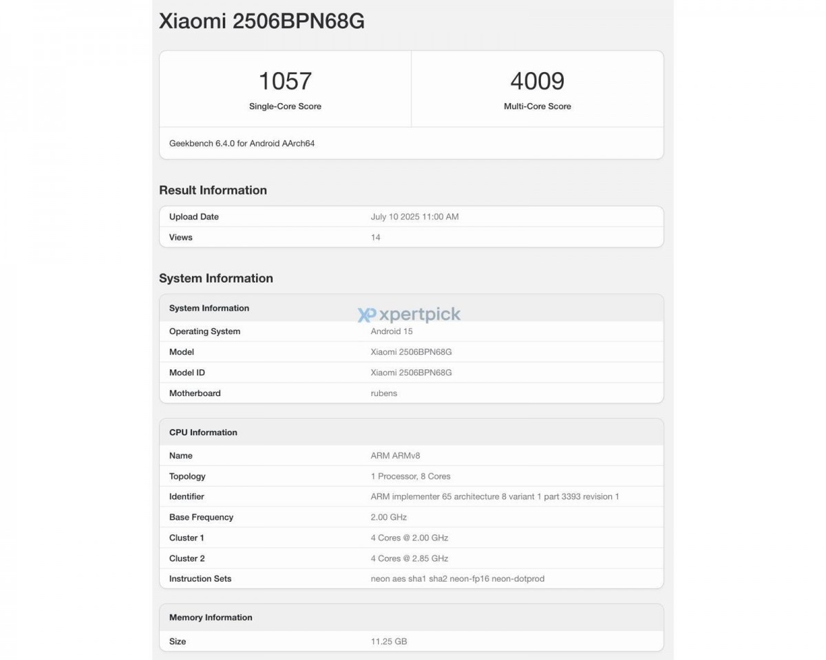    Характеристики Xiaomi 15T Pro раскрыты бенчмарком
