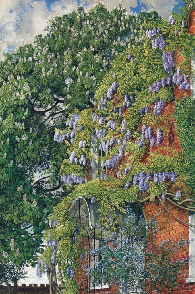Sir Stanley Spencer, R.A., Wisteria at Englefield, 1954.  Stanley Spencer Gallery, Cookham, Berkshire, UK / Bridgeman Images