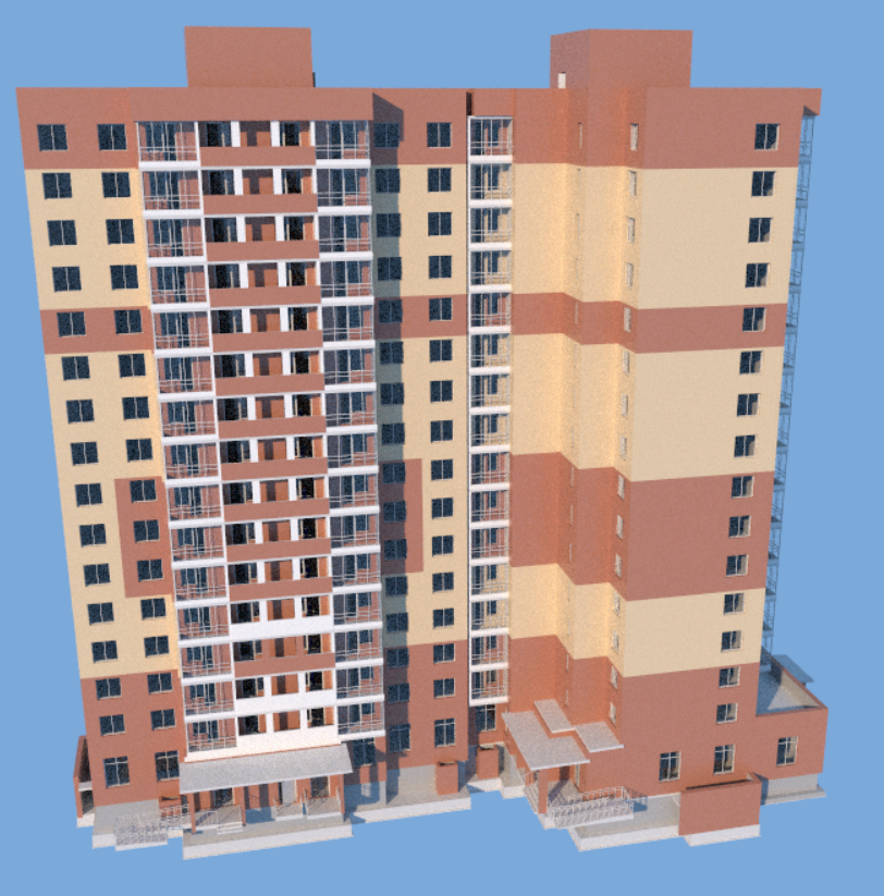 Рис. 1. Выполненный с применением продуктов линейки nanoCAD и загруженный в CADLib Модель и Архив комплексный пилотный проект 16-этажного жилого дома в Калуге