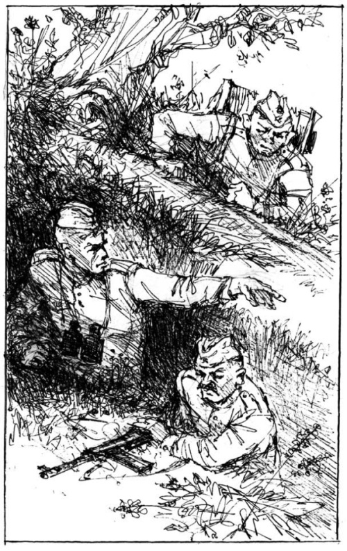 Володя с бойцами тянут связь. Иллюстрация к повести (источник фото: https://download.librebook.me/download/illustrations/12/22/32/i_003.jpg) 