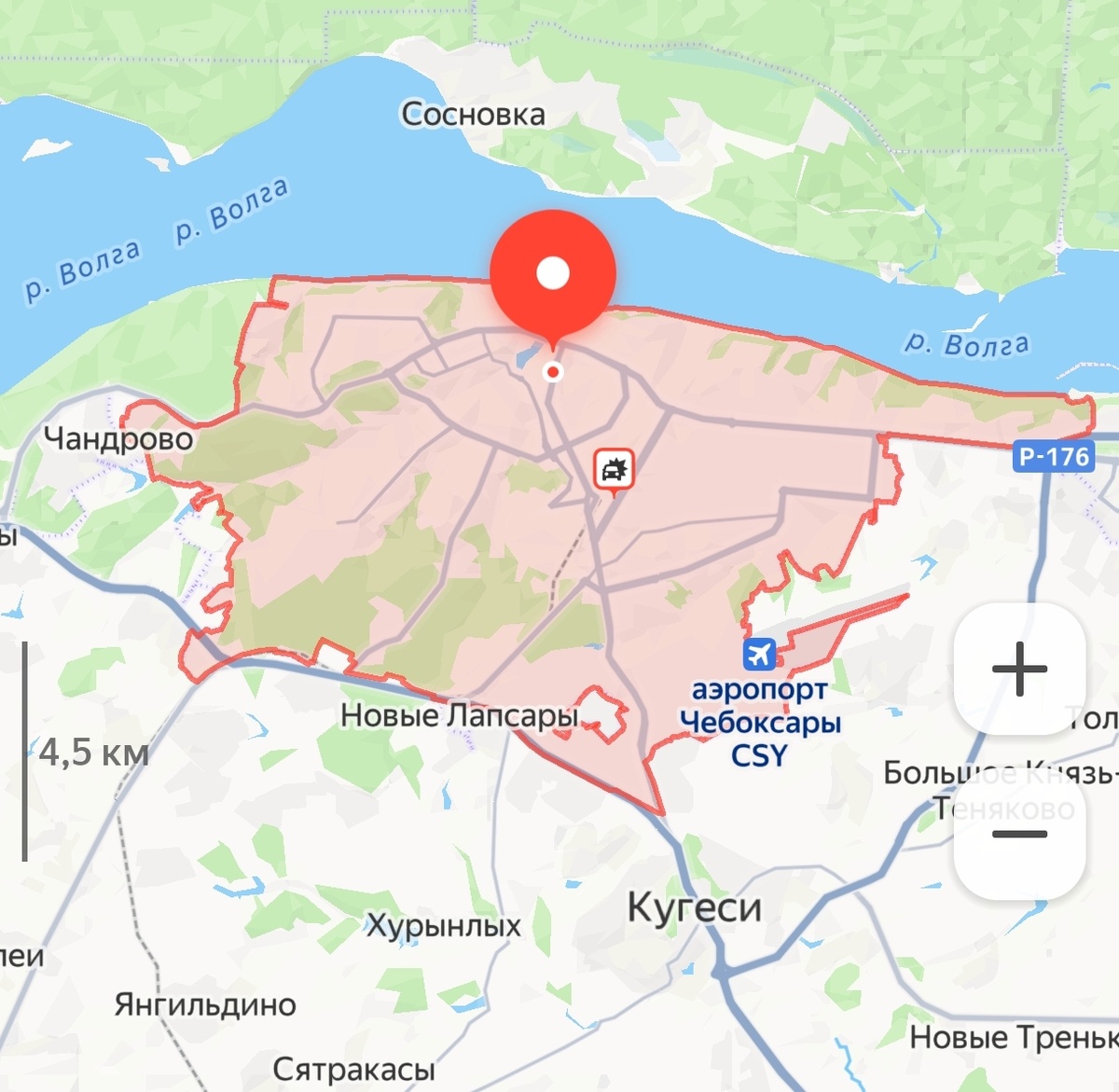 Территория Чебоксар на карте 