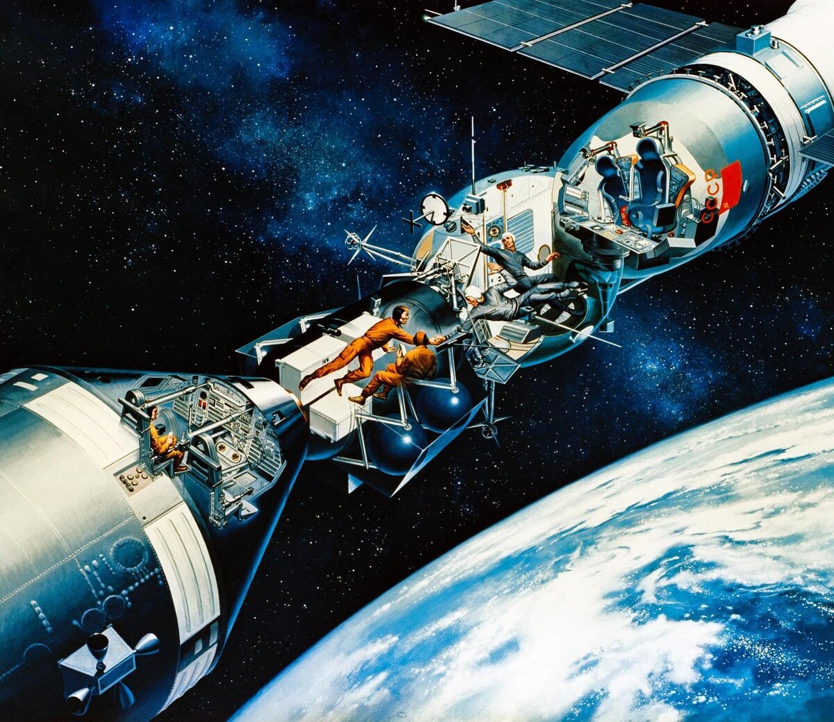 Художественное изображение встречи экипажей кораблей 2 стран, изображение из открытых источников