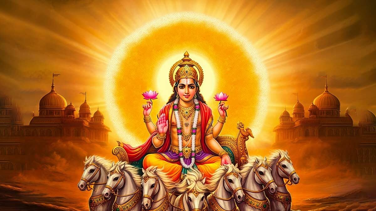 Сурья мчится по небу в своей колеснице, запряжённой семью конями (интернет)