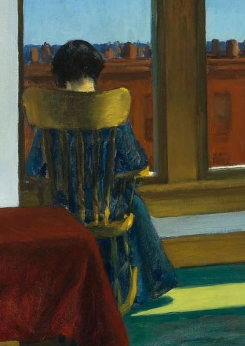 Крупный план: фигура женщины и окно.