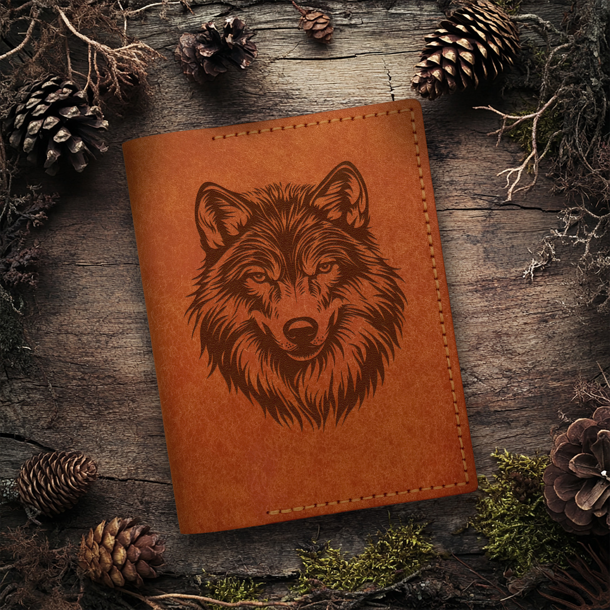 Обложка на паспорт с гравировкой "Волк" от Benettega