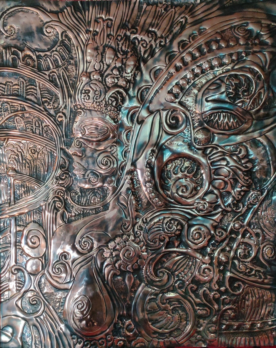 Чеканка . "Королева Жемчужины".  Панно .Медь . 60 х 75 иркутск 2022 г.