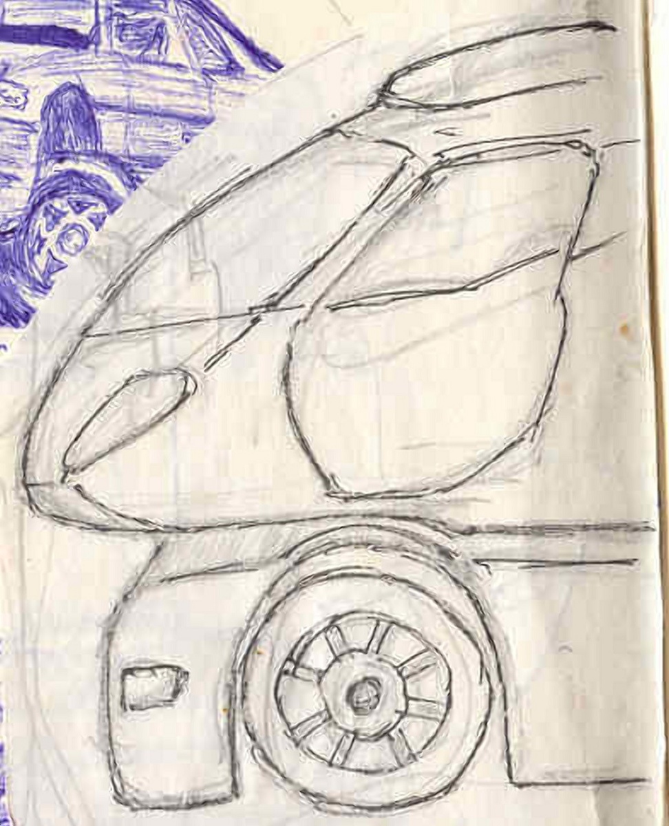 ▲ Один из самых первых эскизов, на котором удалось изобразить более-менее удачный образ автомобиля Treeger. Эскиз нарисован летом 1998 года