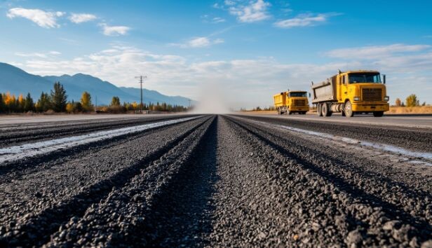 Дорожные работы. Укладка асфальта.