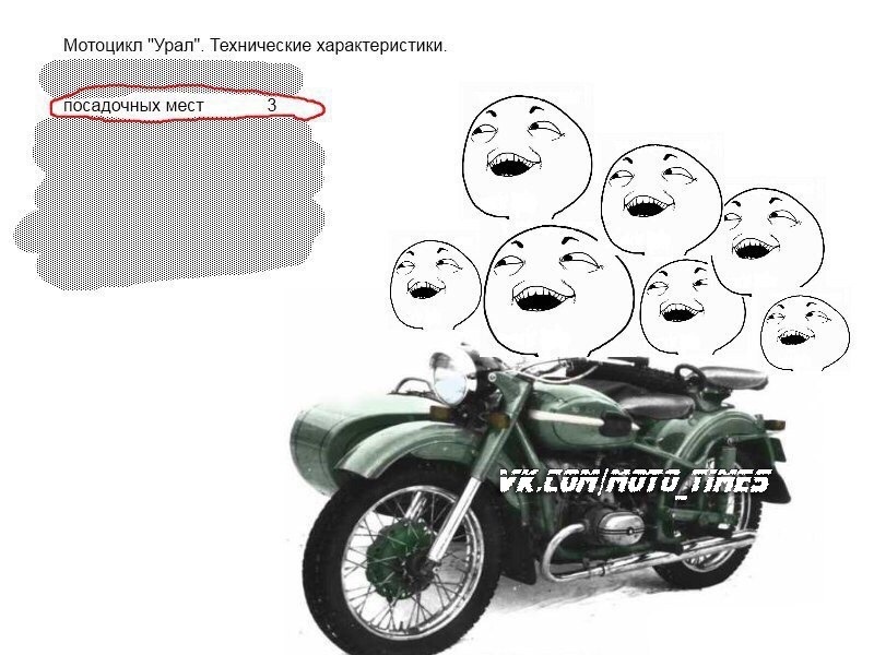 Мем из интернета по поводу вместимости и способности мотоцикла Урал