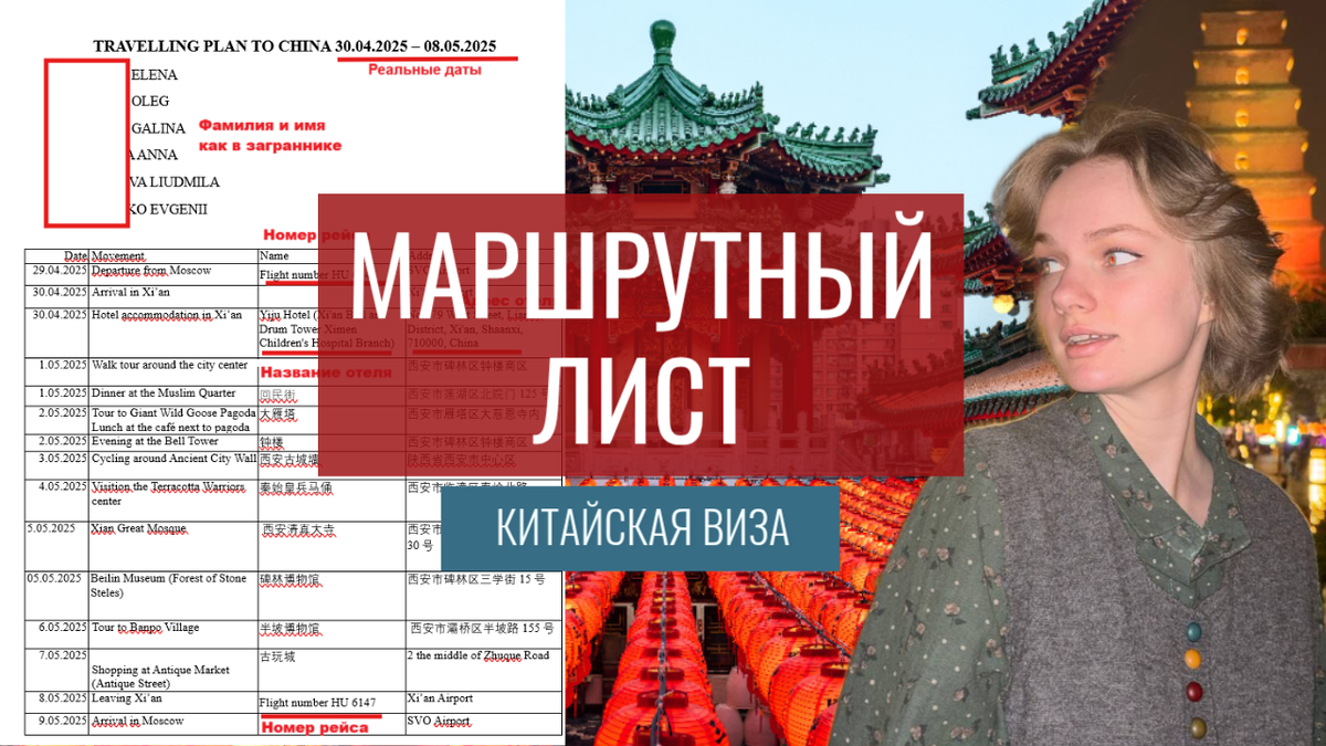 Маршрутный план на Визу в Китай 2025