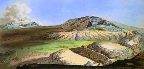 Вид на Машук и Бештау. П. С. Паллас. «Замечания о поездке в южные владения Российской империи в 1793 и 1794 годах». Leipzig: Bey Gottfried Martini, 1799