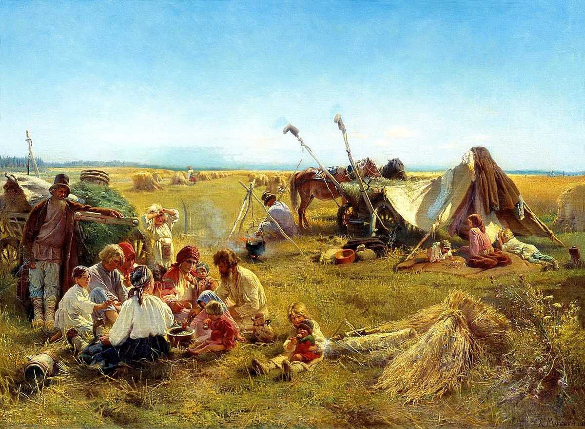 К. Маковский. Крестьянский обед в поле. 1871г