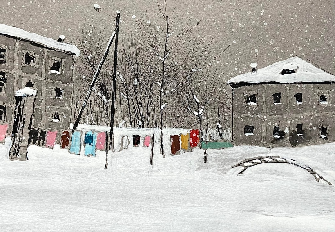  "Бесконечный снег", 21х30 см, бумага, смешанная техника, 2022 год.