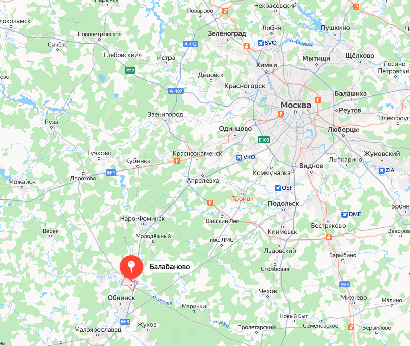Расположение Балабаново на карте относительно Москвы