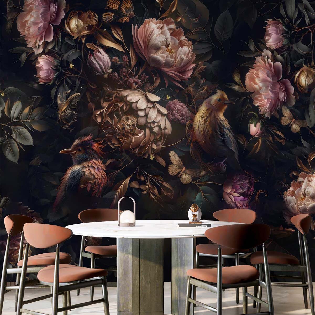 Интерьер с флизелиновыми фотообоями VEROL с художественными принтами. Артикул на WB: 266355405.