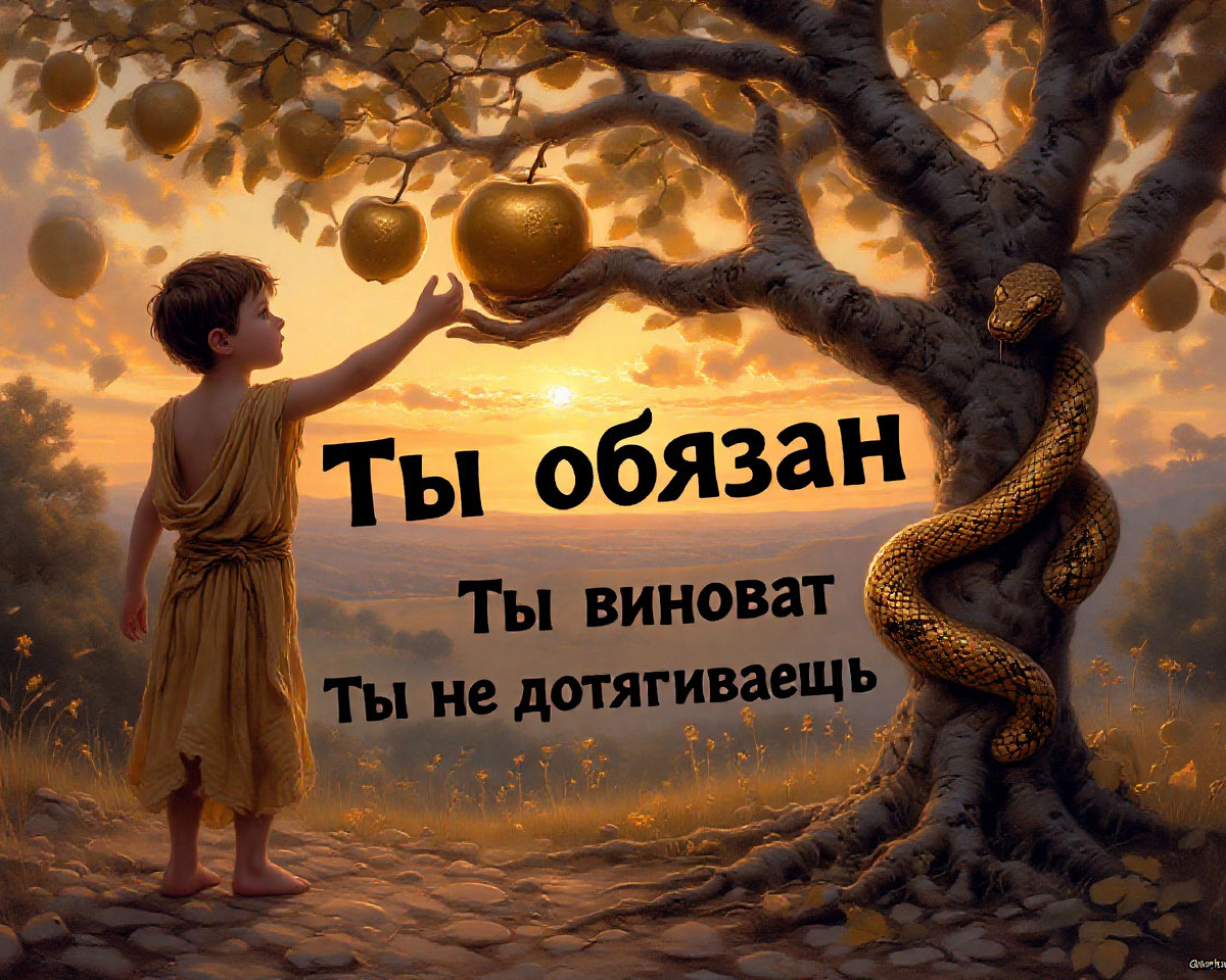 Золотое яблоко (любовь родителей) до которого невозможно дотянуться