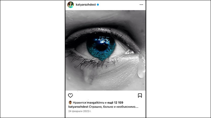    Такую картинку разместила в "запрещённограме" Рождественская 24 февраля 2022 года. Скриншот поста в соцсети