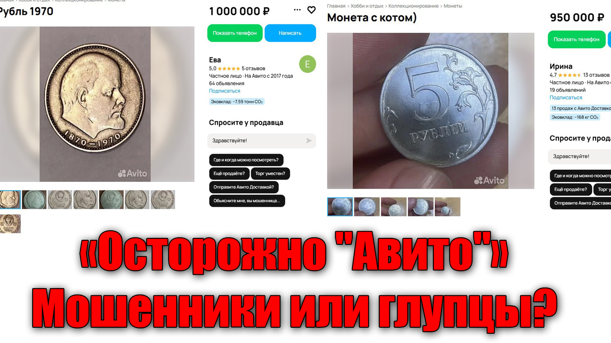 Жадность или умственная отсталость людей в интернете на примере продажи монет: советский рубль за 1 миллион или 5 рублей из кошелька за 950 тысяч?