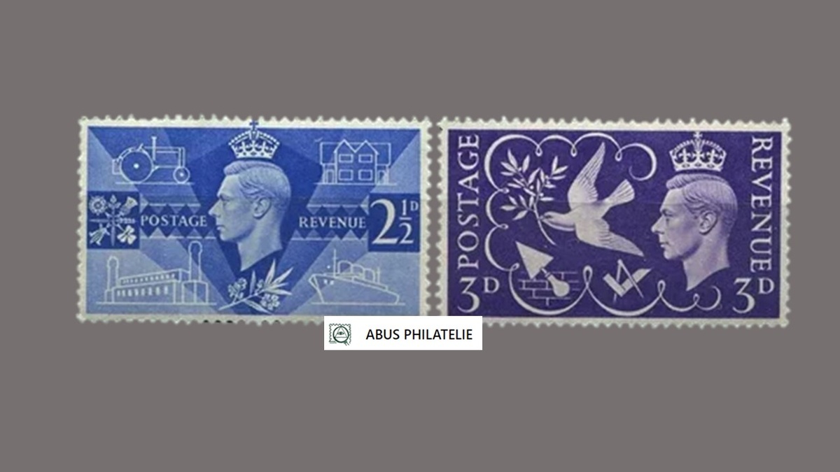 почтовые марки Великобритании 1946 года серии «Король Георг VI. Символы мира и восстановления»