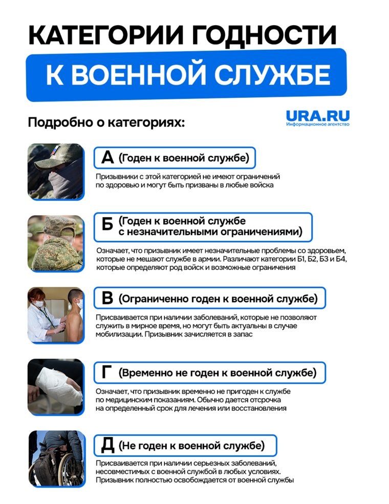 Категории годности к военной службе. Фото: инфографика URA.RU