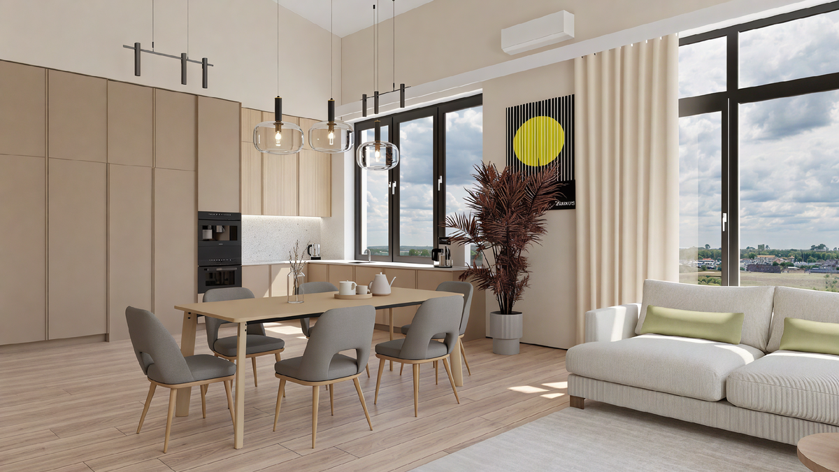 Визуализации интерьера кухни-гостиной в Планоплане
