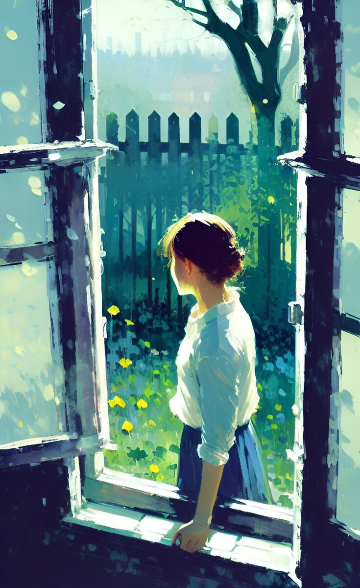 У окна. Иллюстрация создана с помощью нейросети DreamAI.