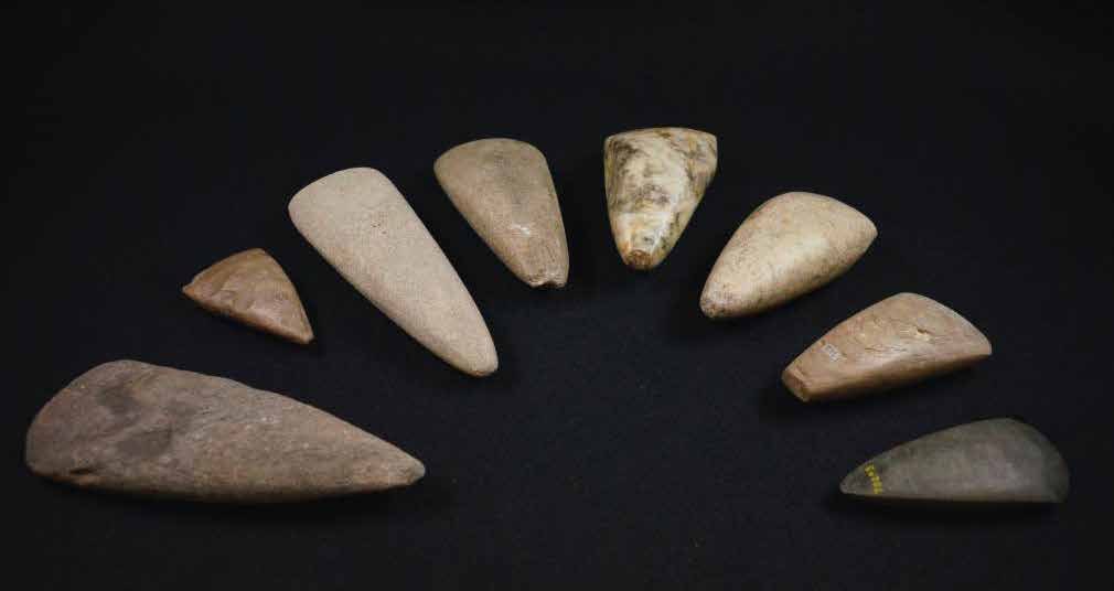 Полированные каменные топоры
Переход к оседлому образу жизни и развитию сельского хозяйства в эпоху неолита стимулировал усовершенствование орудий труда. Каменные топоры стали тоньше, острее и прочнее. Однако полировка камня – трудоемкий процесс, особенно для всей поверхности инструмента. Поэтому некоторые из этих топоров, вероятно, имели не только практическое, но и символическое значение, связанное с демонстрацией силы и ритуалами.
Топорные головы найдены в Плуэрмёре, в Морбихане, Бретань, ок. 4500 - 4000 до н. Карнак, Музей истории.